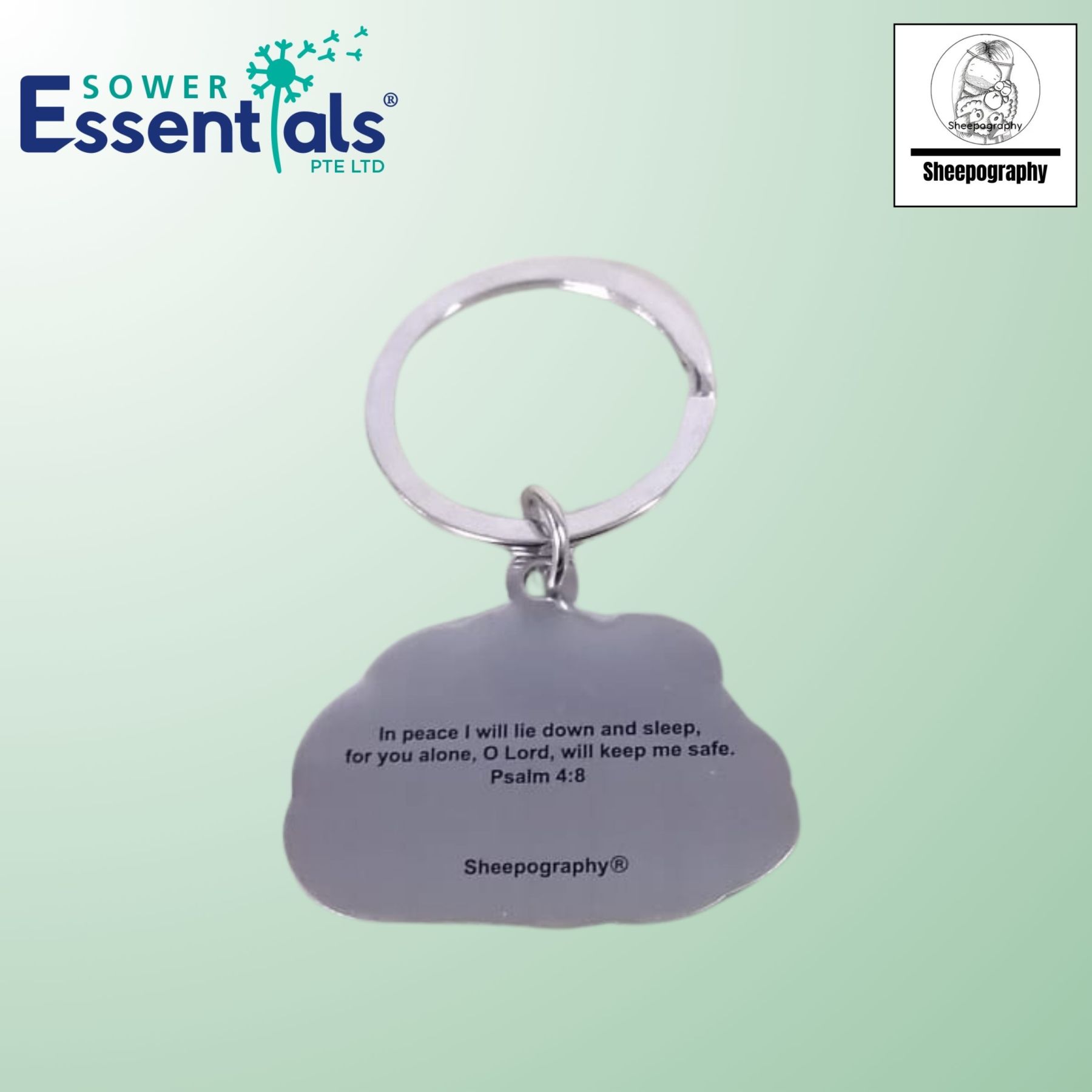 Sheepography Keychain - Psalms 4:8