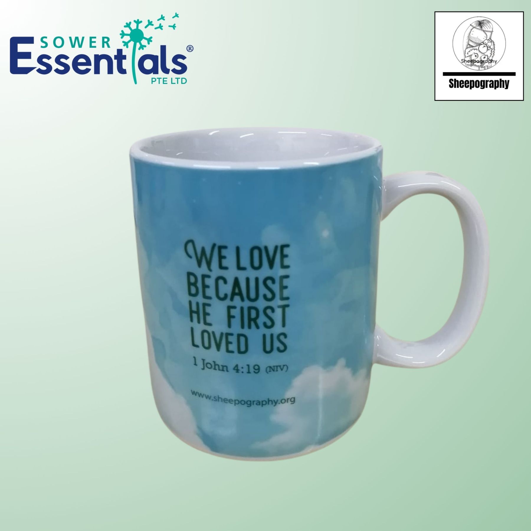 Sheepography Mug Design 1 (1 John 4:19)