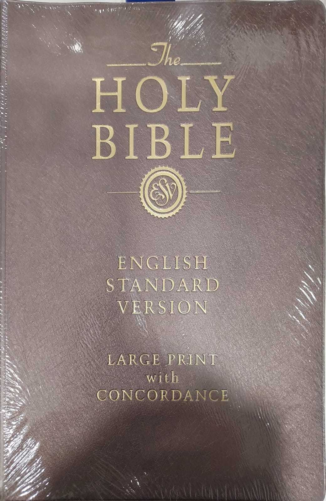 ESV082 Large Print Dark Brown Pearl Vinyl With Concordance and Brown Sprayed Edge