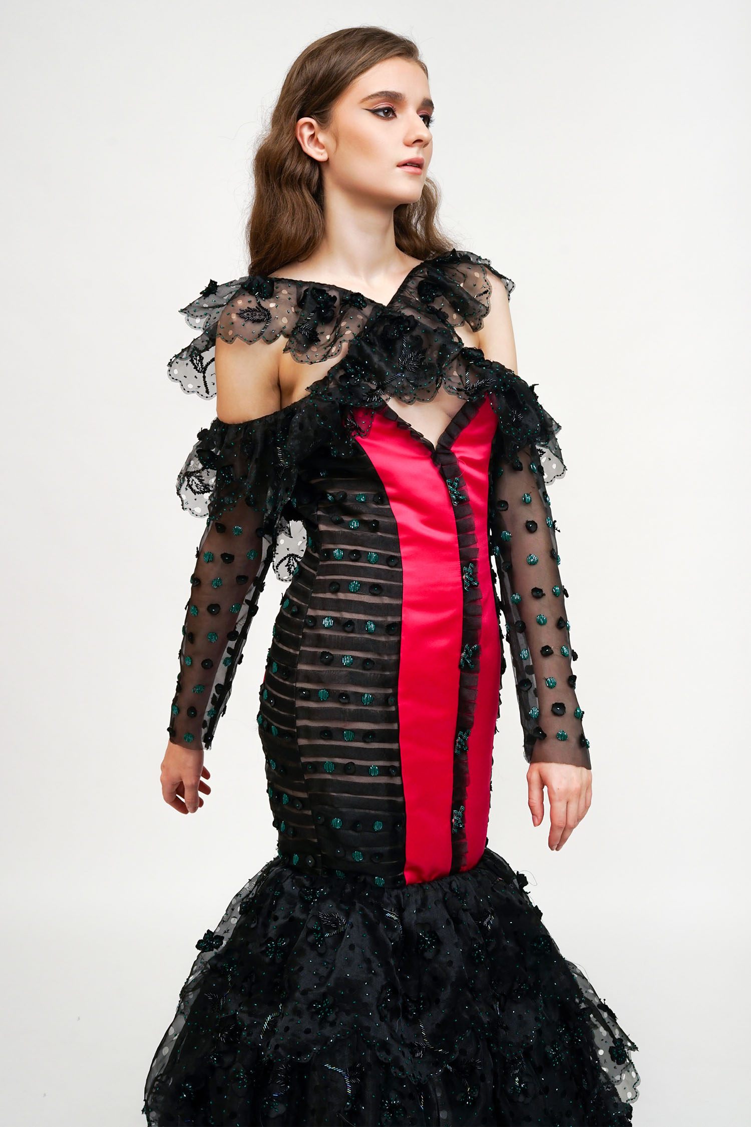 Polka Midi Dress - Black