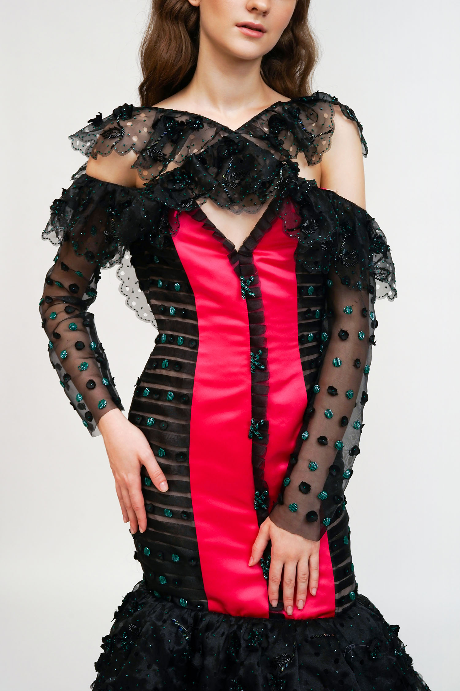 Polka Midi Dress - Black