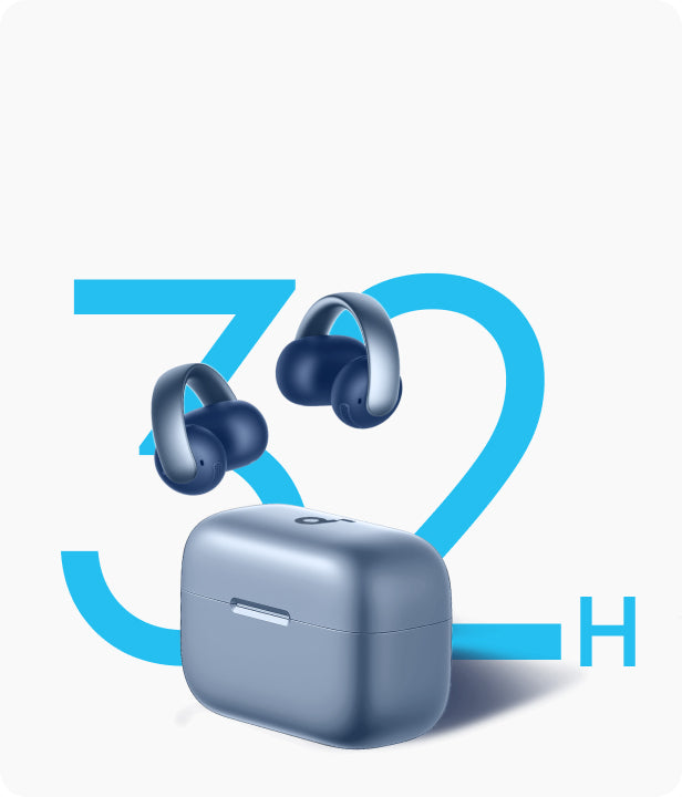 soundcore earbuds with blue charging case for 32H playtime