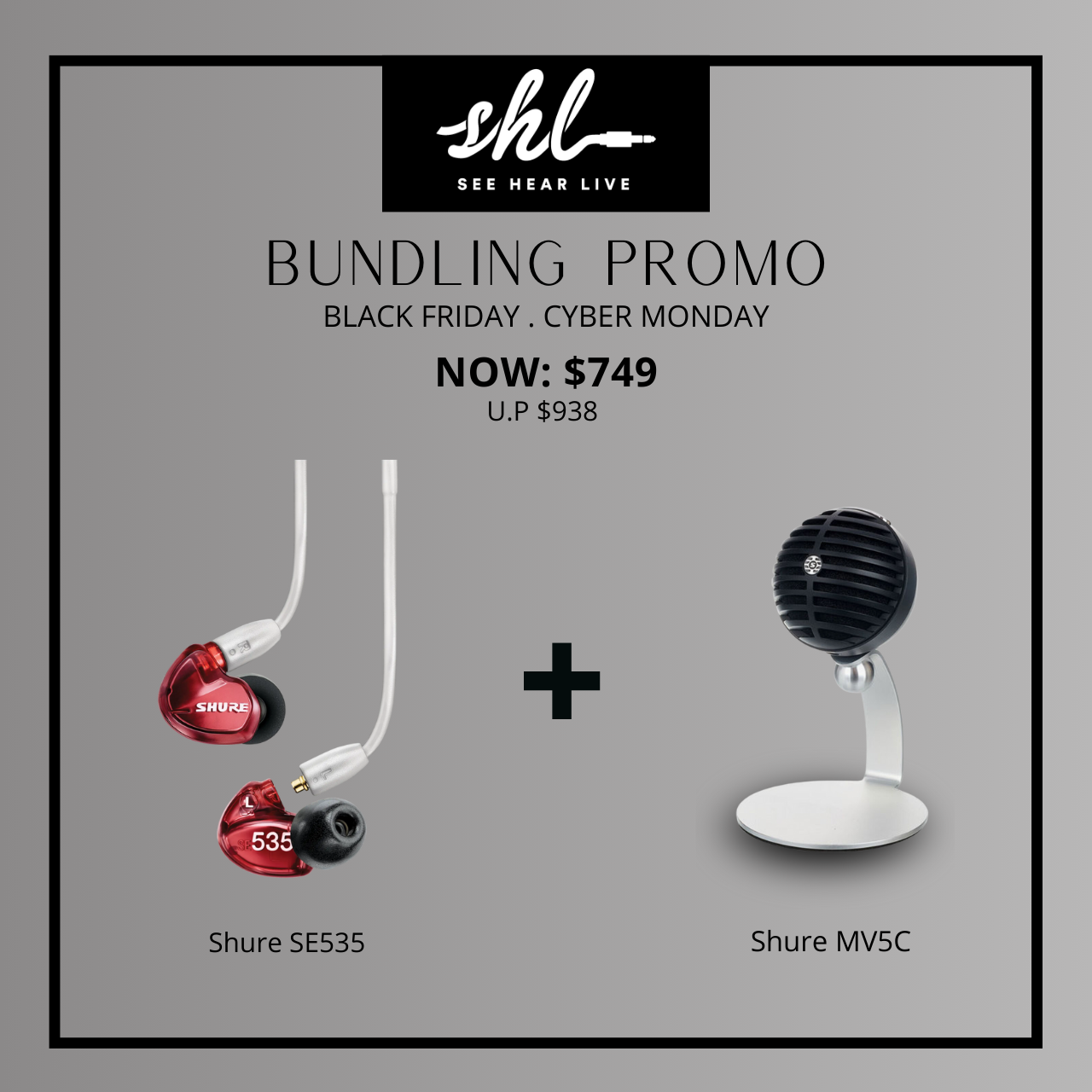 Shure SE535 Sound Isolating™ Earphones with FREE JBL Pro 104-BT White (Pair) OR Shure MV5C Home Office Microphone