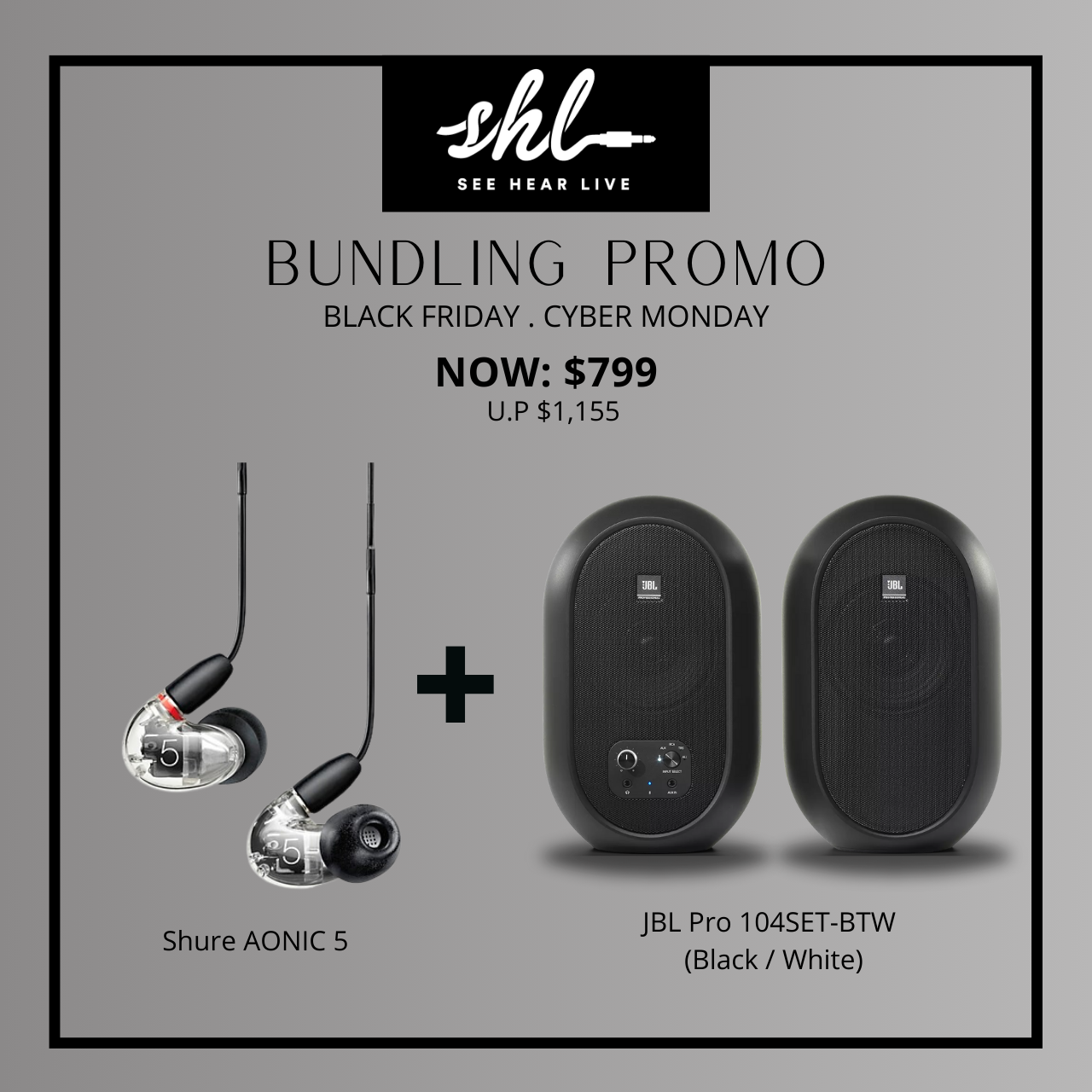 Shure AONIC 5 Sound Isolating™ Earphones and JBL Pro 104-BT (Pair) Bundle