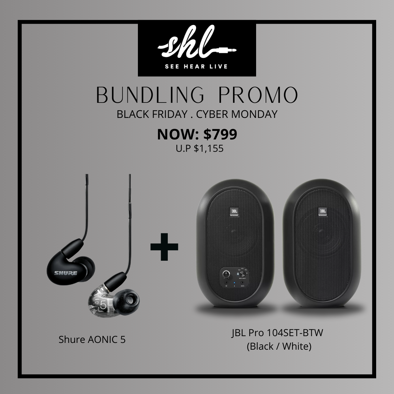 Shure AONIC 5 Sound Isolating™ Earphones and JBL Pro 104-BT (Pair) Bundle