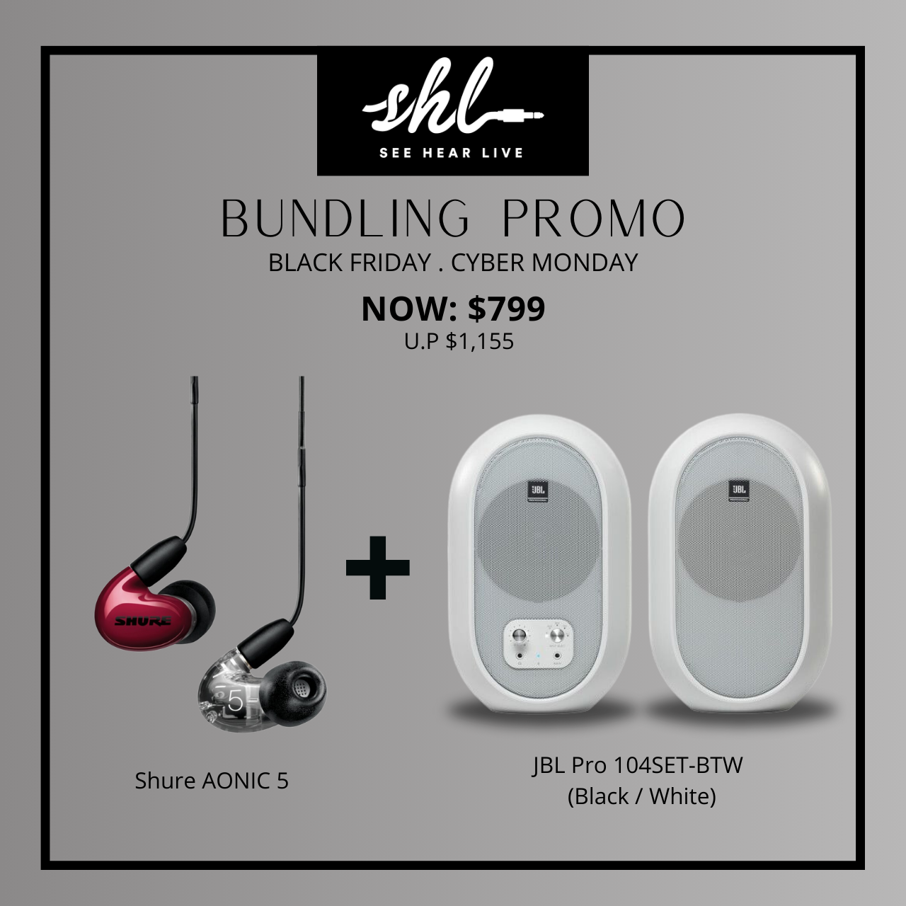 Shure AONIC 5 Sound Isolating™ Earphones and JBL Pro 104-BT (Pair) Bundle