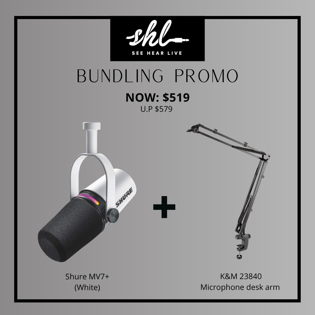 MV7+ Podcast Microphone with König & Meyer Microphone Desk Arm Bundle