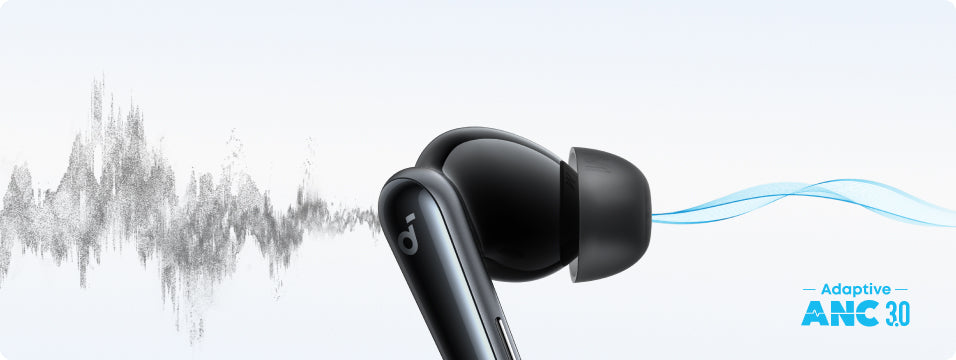soundcore earbuds with Adaptive ANC 3.0 and sound waves