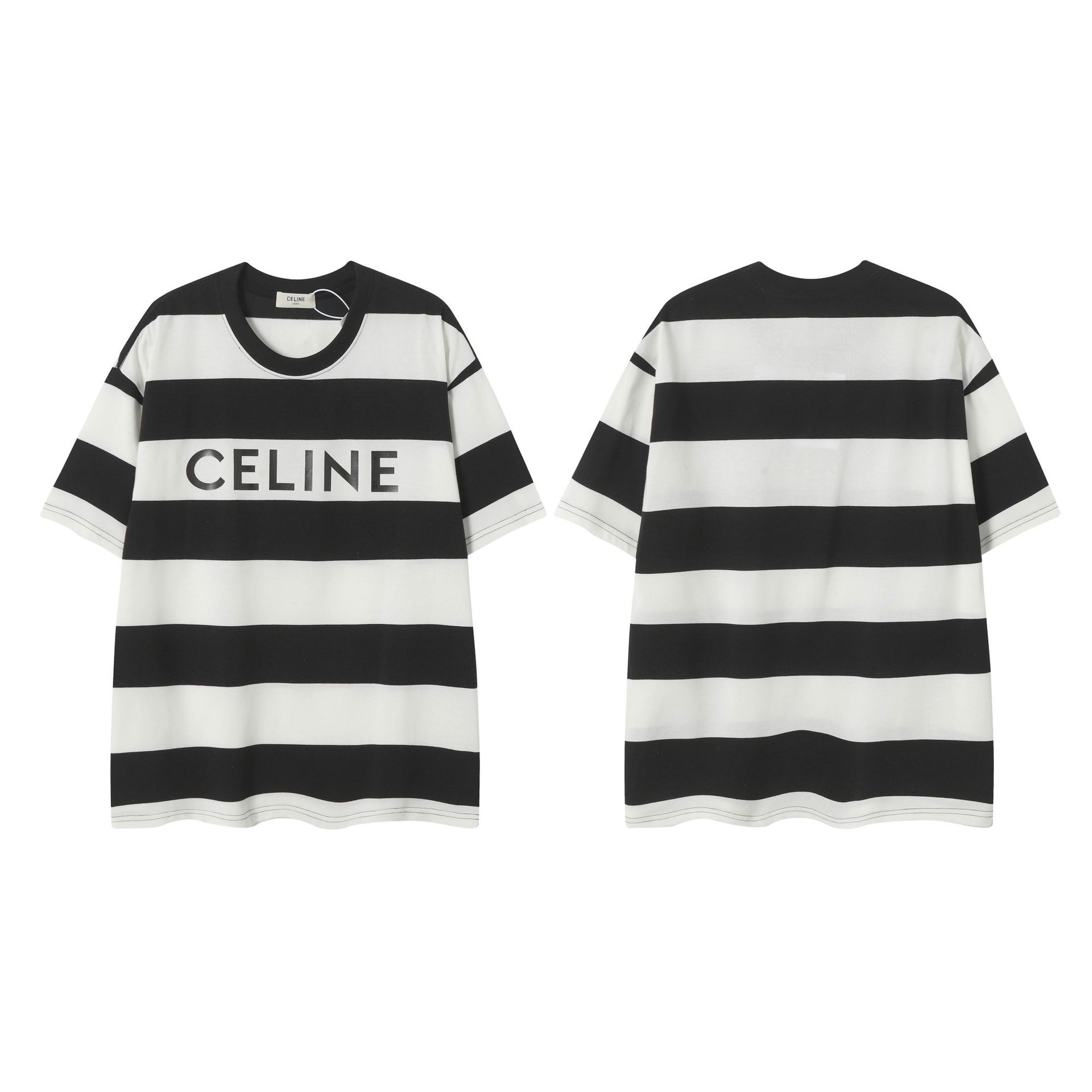 2025年夏新作 CELINE ストライプロゴプリント ルーズ 半袖Tシャツ 【男女兼用】