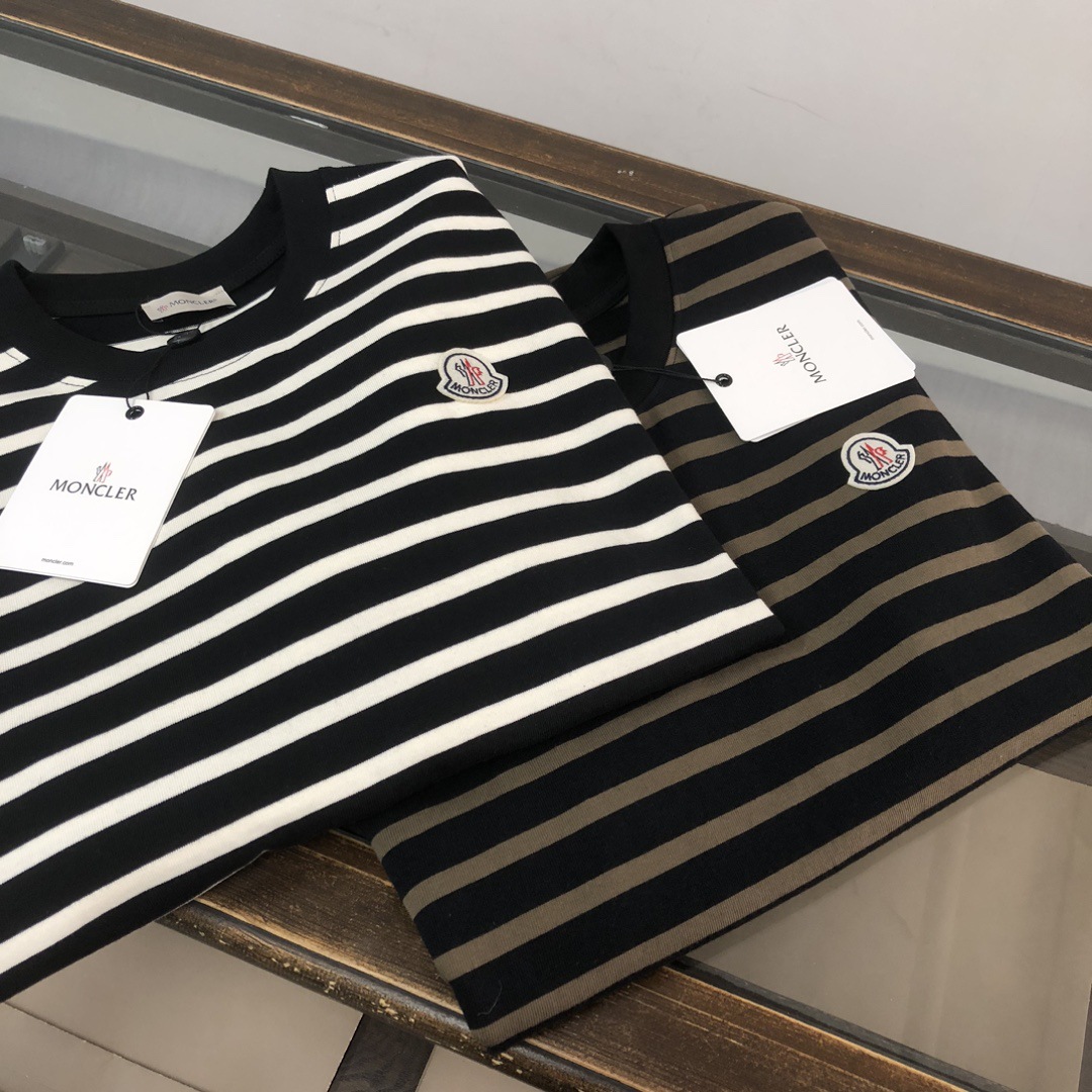 【Moncler】2025年新作 モンクレール メンズ 半袖 ラウンドネックストライプコットンTシャツ MC006