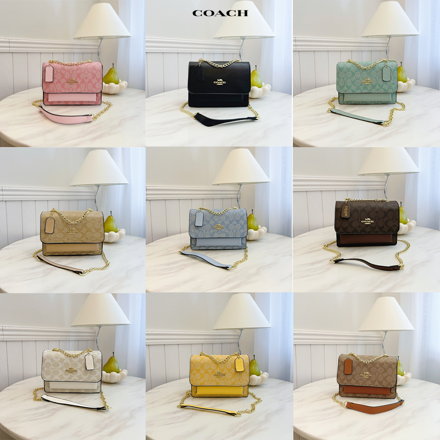 COACH コーチ バッグ コーティングキャンバス レザー シグネチャー チェーン ドロップハンドル クロスボディ ショルダーバッグ 