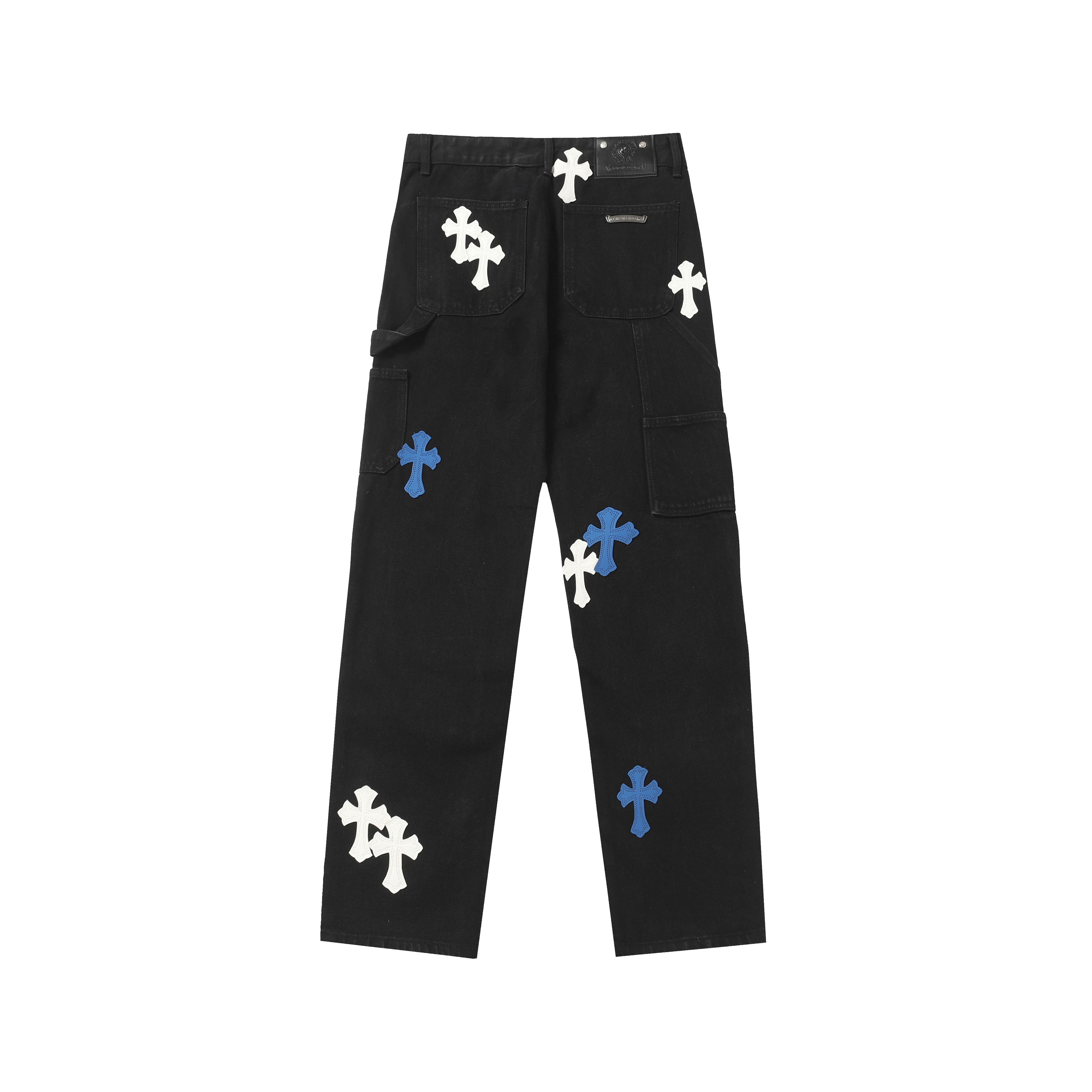 【Chrome Hearts】クロムハーツ ホワイト＆ブルー レザー クロスパッチ ジーンズ