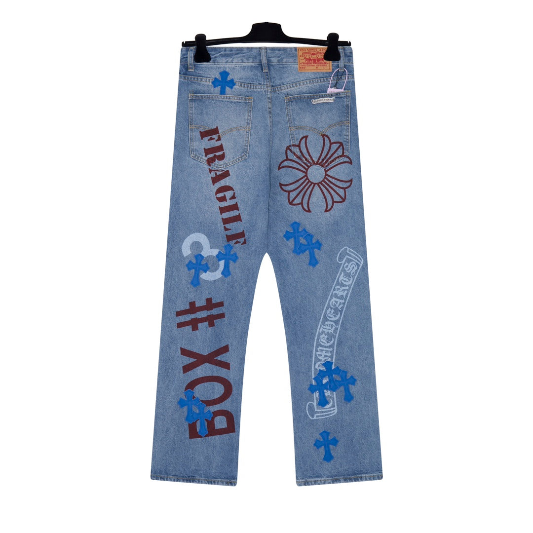 【Chrome Hearts】クロムハーツ 激レア ブルークロスパッチ スプレーペイントジーンズ