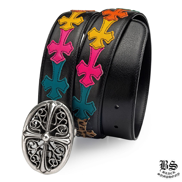 クロムハーツ クラシックオーバルクロスバックル&プレーンブラックレザー1.5ホースシューリベット ベルトセット