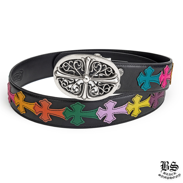 クロムハーツ クラシックオーバルクロスバックル＆プレーンブラックレザー1.5ホースシューリベット ベルトセット