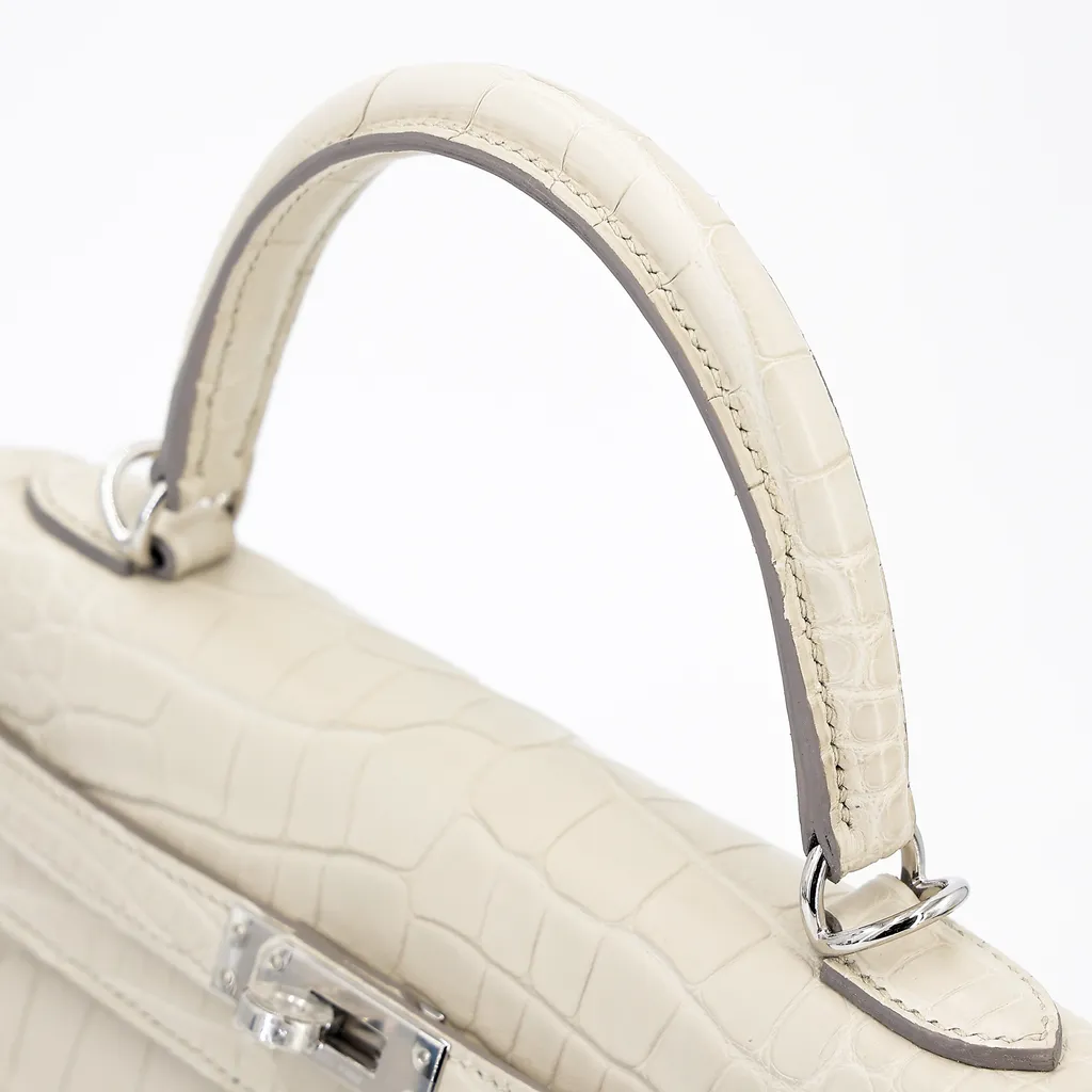 HERMÈS エルメス ケリー25 ベトン (8L) クロコダイル アリゲーター マット シルバー金具 B刻印