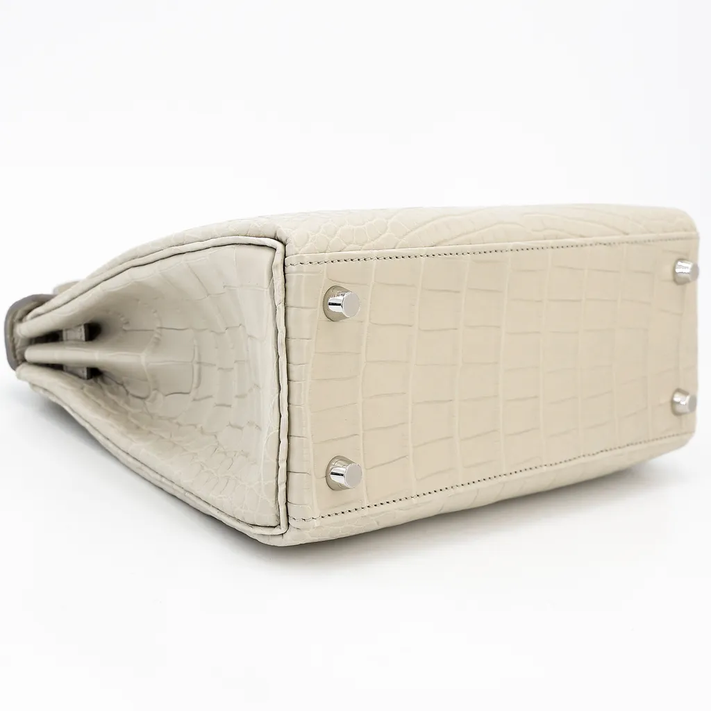 HERMÈS エルメス ケリー25 ベトン (8L) クロコダイル アリゲーター マット シルバー金具 B刻印