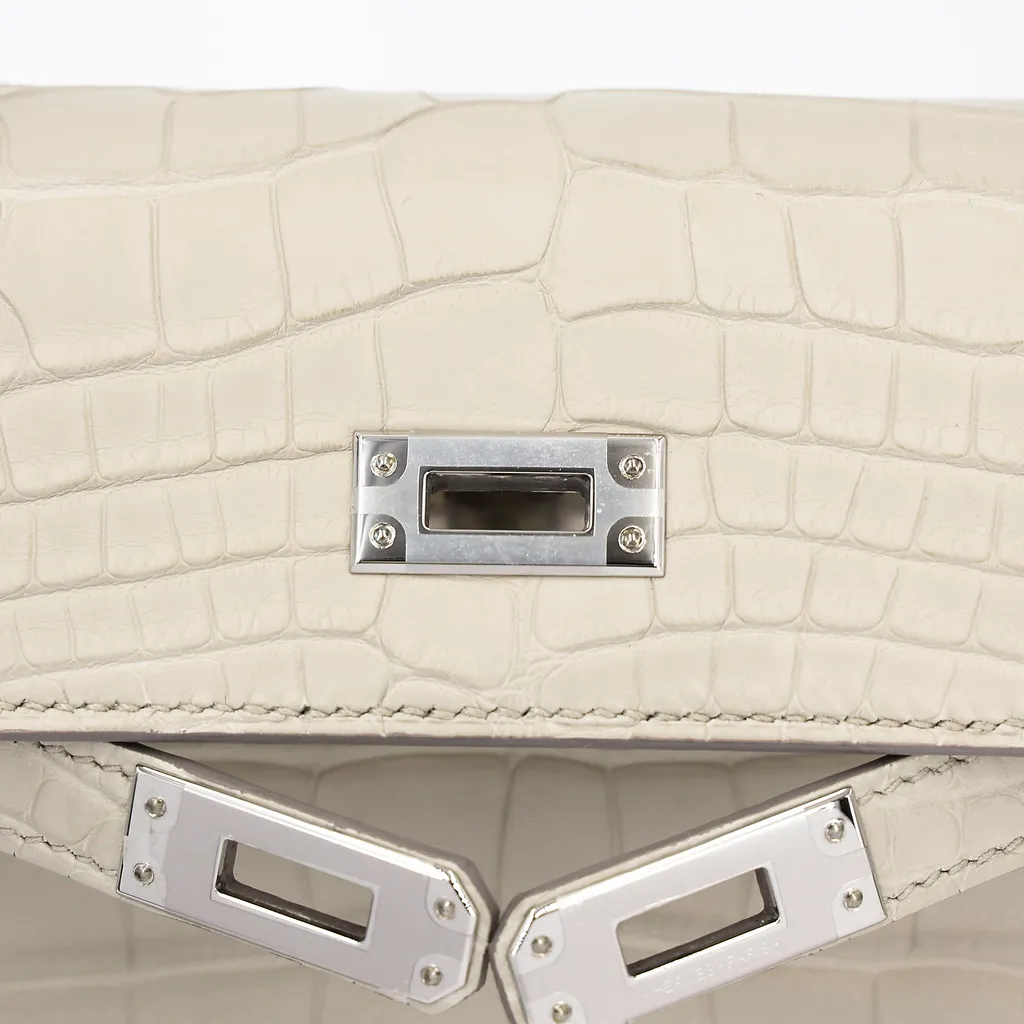 HERMÈS エルメス ケリー25 ベトン (8L) クロコダイル アリゲーター マット シルバー金具 B刻印