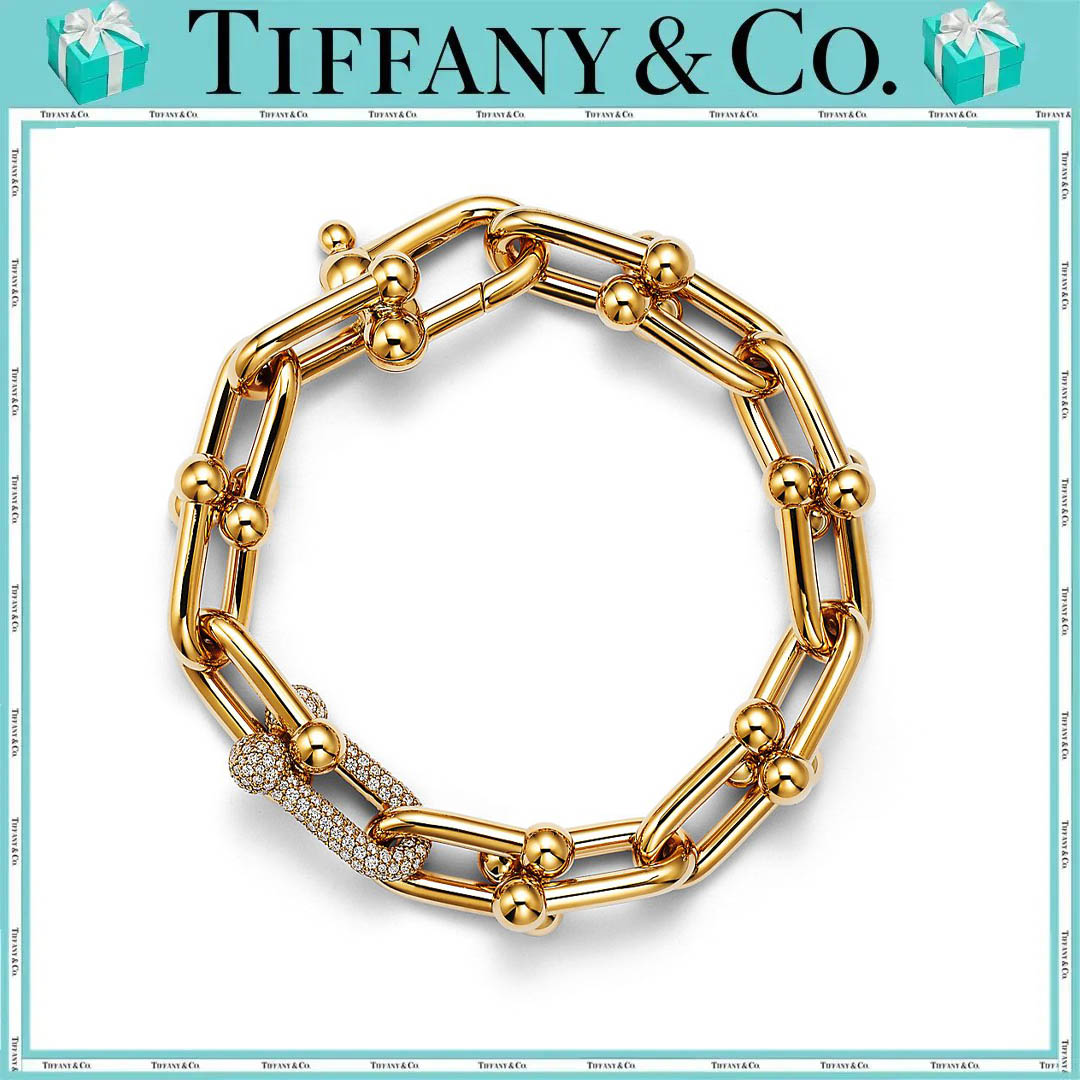 ティファニー ハードウェア ラージ リンク ブレスレット イエローゴールドにダイヤモンドをセッティング