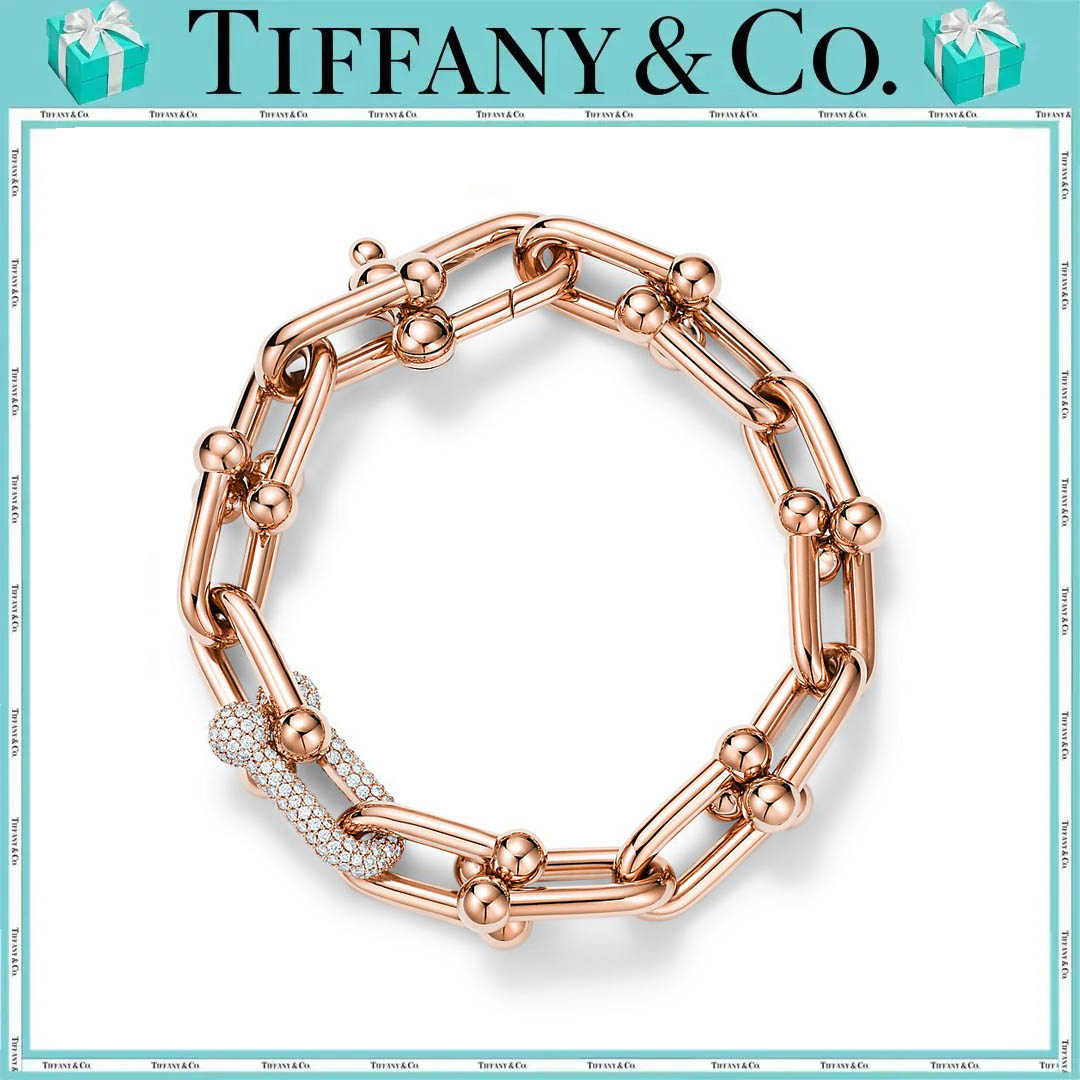 ティファニー ハードウェア ラージ リンク ブレスレット ローズゴールドにダイヤモンドをセッティング