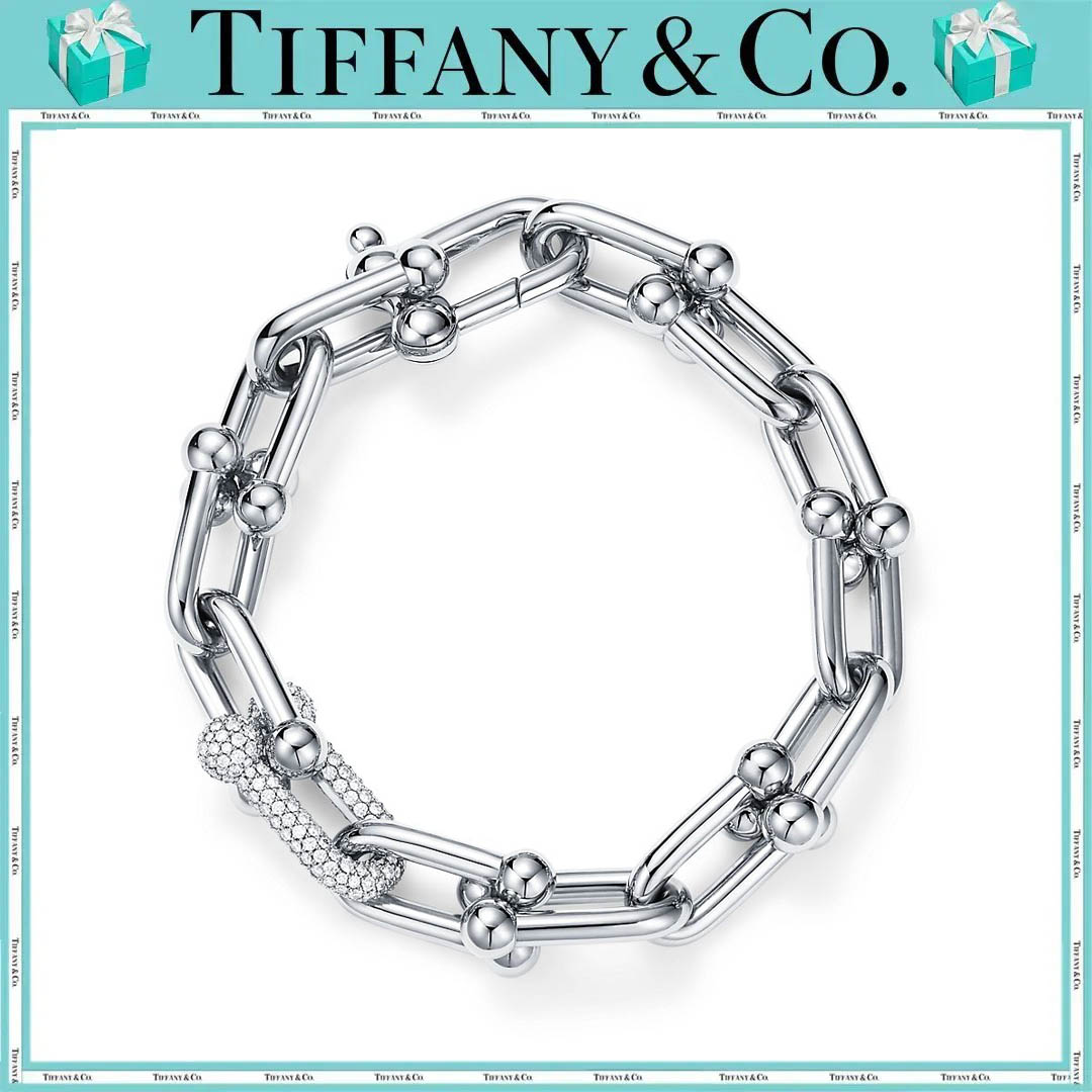 ティファニー ハードウェア ラージ リンク ブレスレット ホワイトゴールドにダイヤモンドをセッティング