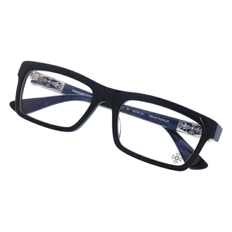 クロムハーツ メガネ 度付き 度なし 伊達メガネ 眼鏡 メガネフレーム CHROME HEARTS レギュラーフィット クロス PENETRANUS BK Black シルバー セル/スクエア型/ウェリントン型 ウェリントン型 ユニセックス メンズ レディース 紫外線 UVカット ラッピング無料