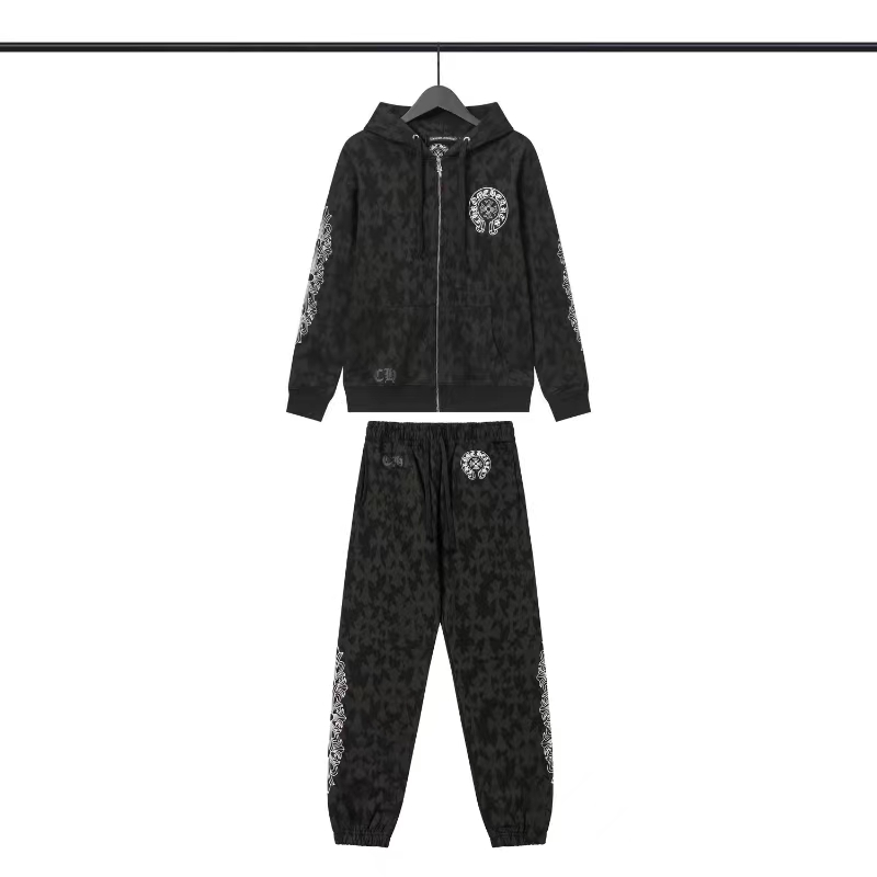 【Chrome Hearts】クロムハーツ ブラック トーナルモノグラム ホースシューロゴ ジョガーパンツ 1021