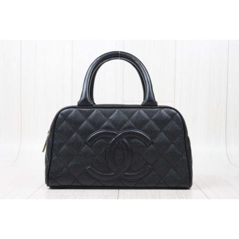 CHANEL シャネル ミニボストンバッグ  キャビアスキン 　ピンク ブラック 