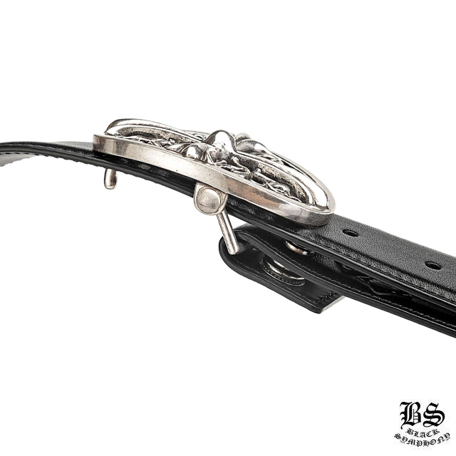 クロムハーツ クラシックオーバルクロスバックル＆プレーンブラックレザー1.5ホースシューリベット ベルトセット