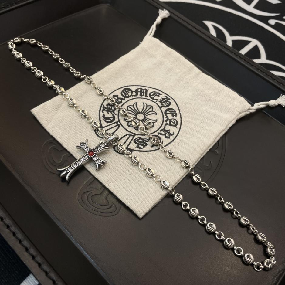 Chrome Hearts/クロムハーツ 最新作 クラシック 復古 花柄ボールネックレス フルダイヤモンド クロス ペンダント