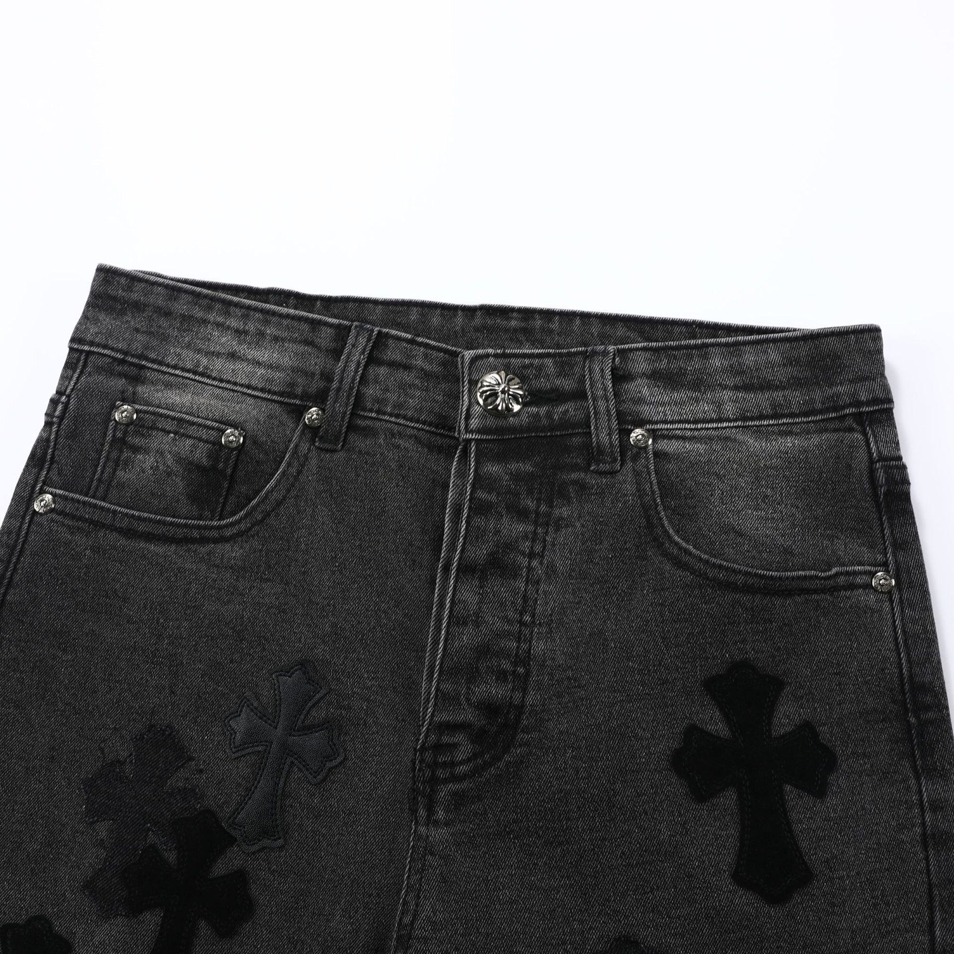 【Chrome Hearts】クロムハーツ ブラック＆グレー シルバークロスパッチジーンズ