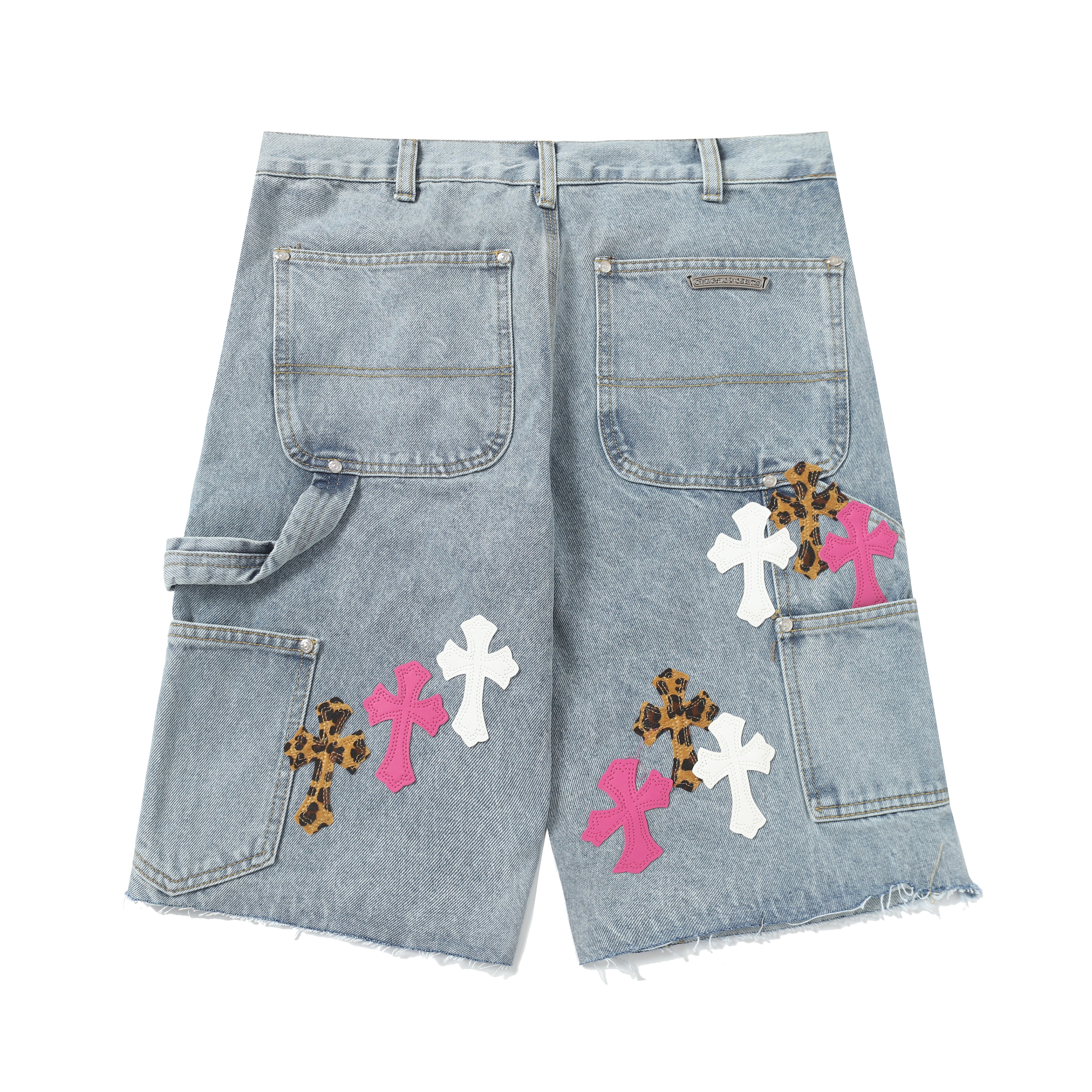 【Chrome Hearts】クロムハーツ ヴィンテージクロスパッチワーク ウォッシュドカーペンターデニムショートパンツ 201