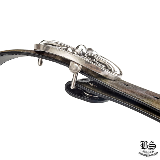 クロムハーツ クラシックオーバルクロスバックル＆プレーンブラックレザー1.5ホースシューリベット ベルトセット