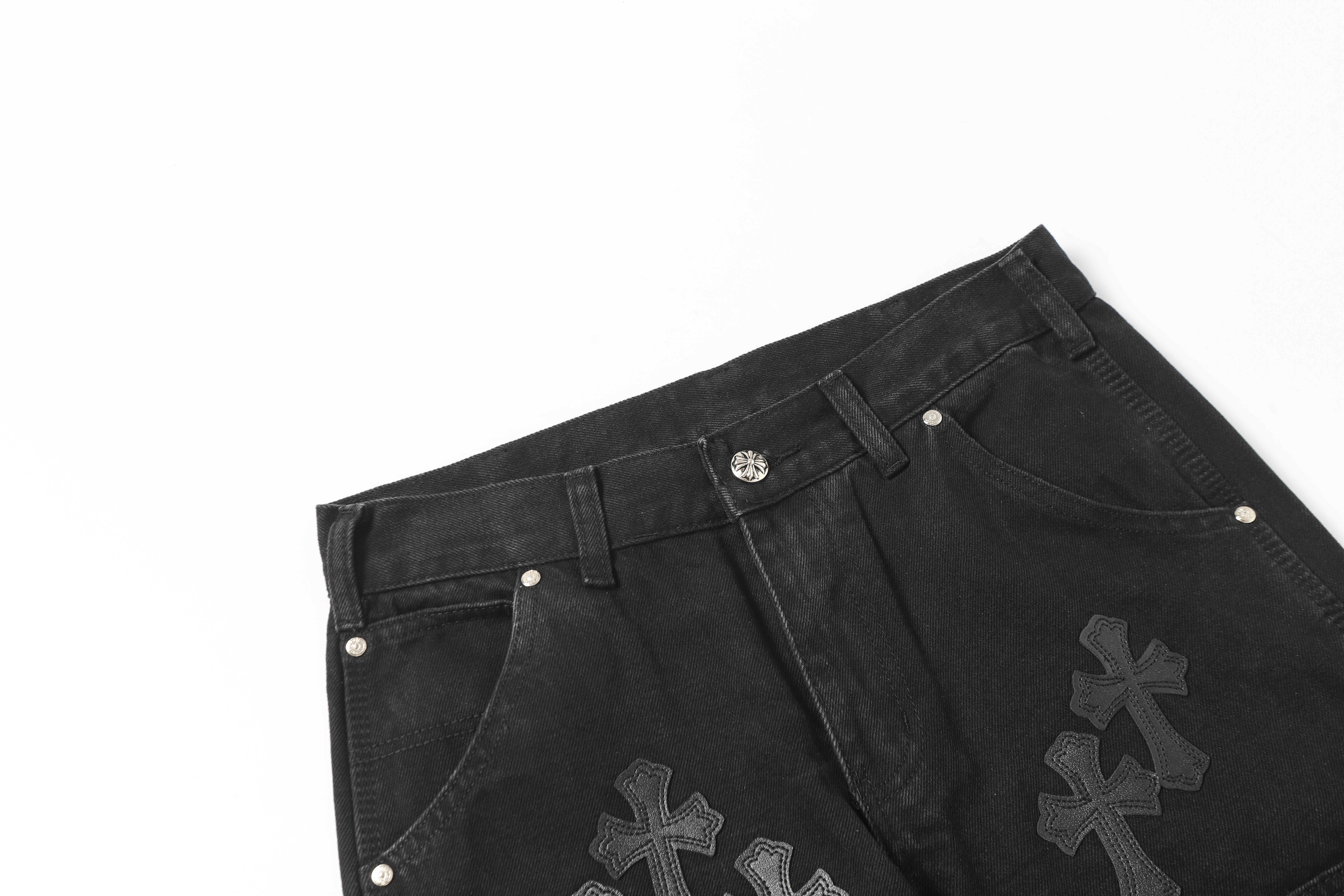【Chrome Hearts】クロムハーツ ヴィンテージクロスパッチワーク ウォッシュドカーペンターデニムショートパンツ 9902