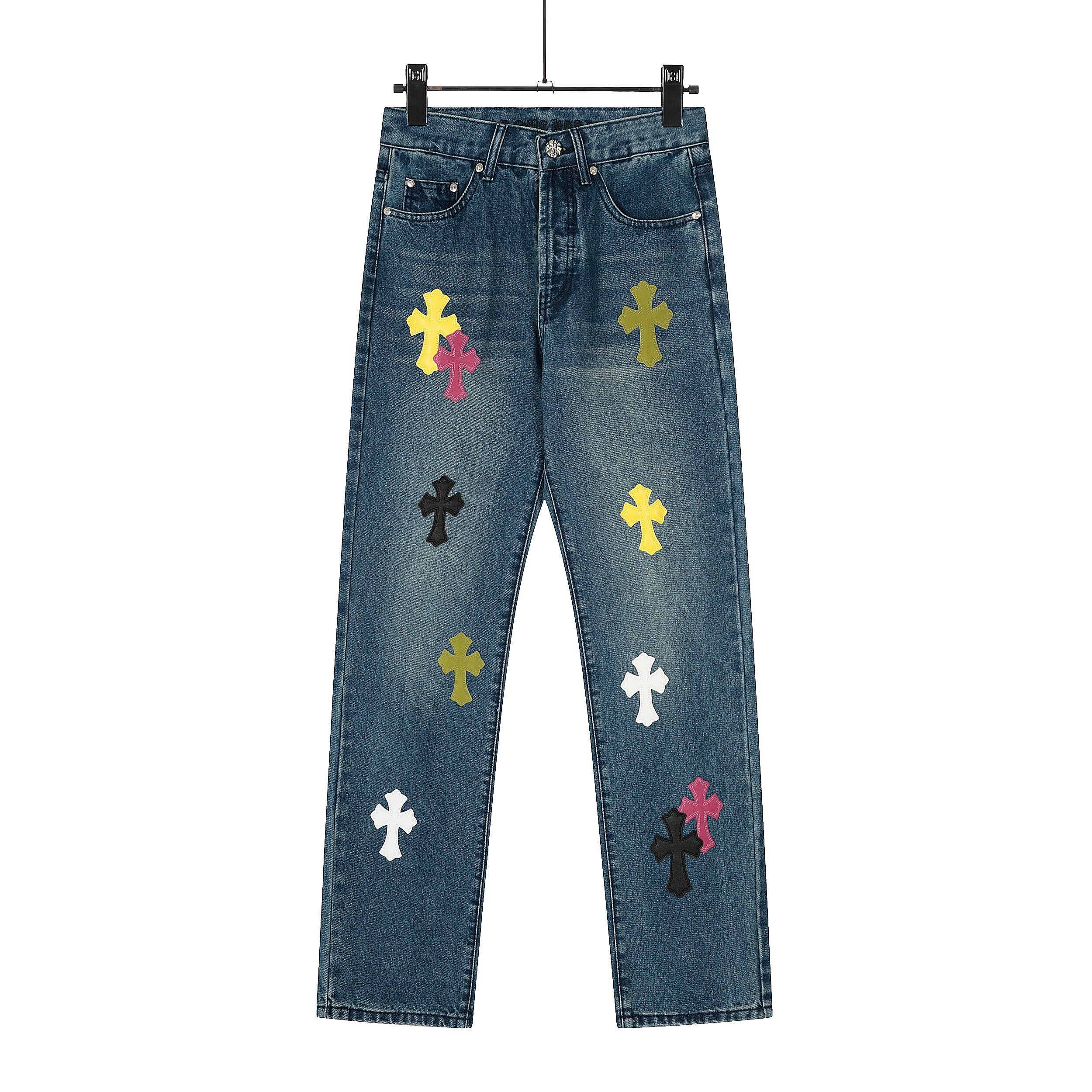 【Chrome Hearts】クロムハーツ 限定版 カラフルレザー マルチカラー ハイストリートワークジーンズ