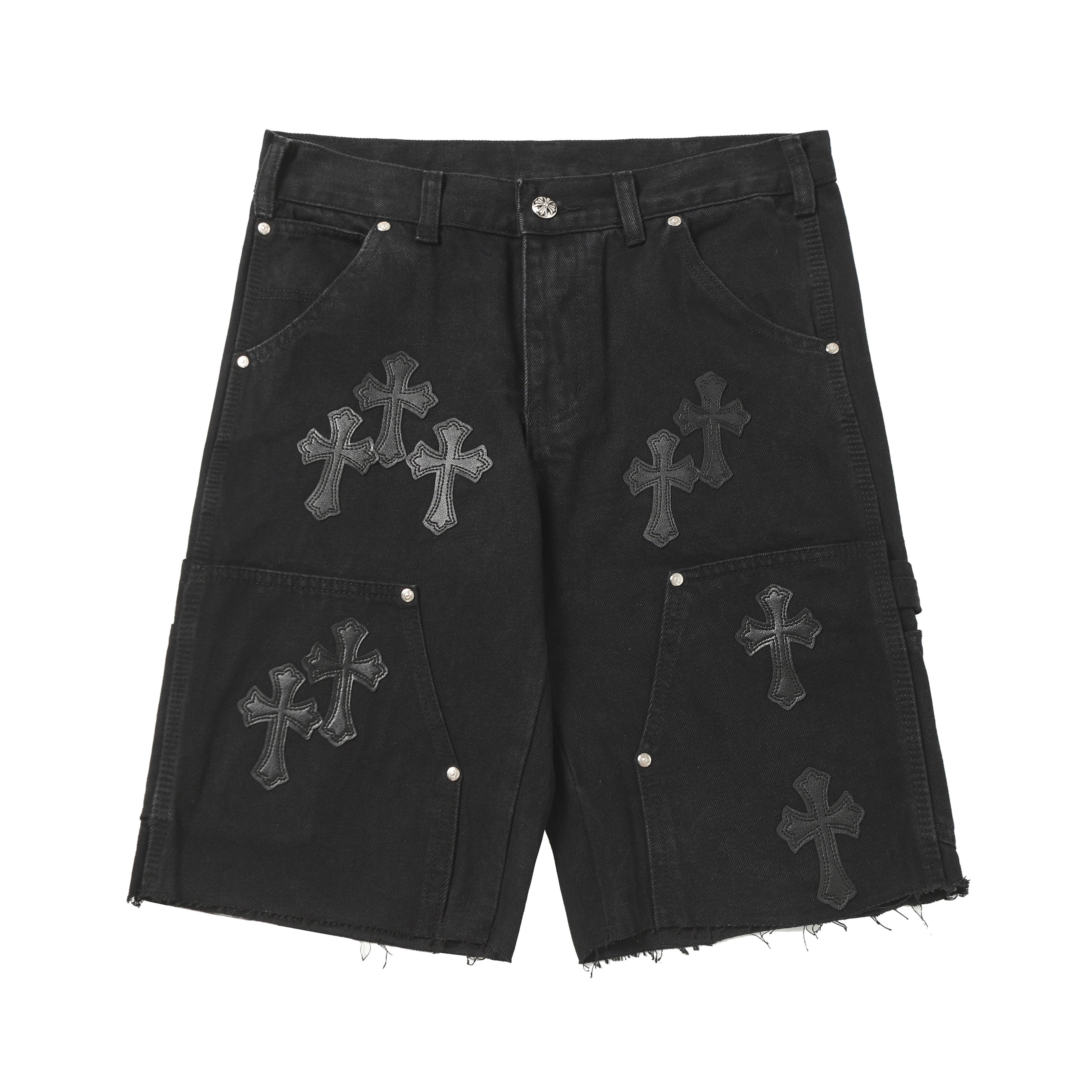 【Chrome Hearts】クロムハーツ ヴィンテージクロスパッチワーク ウォッシュドカーペンターデニムショートパンツ 9902