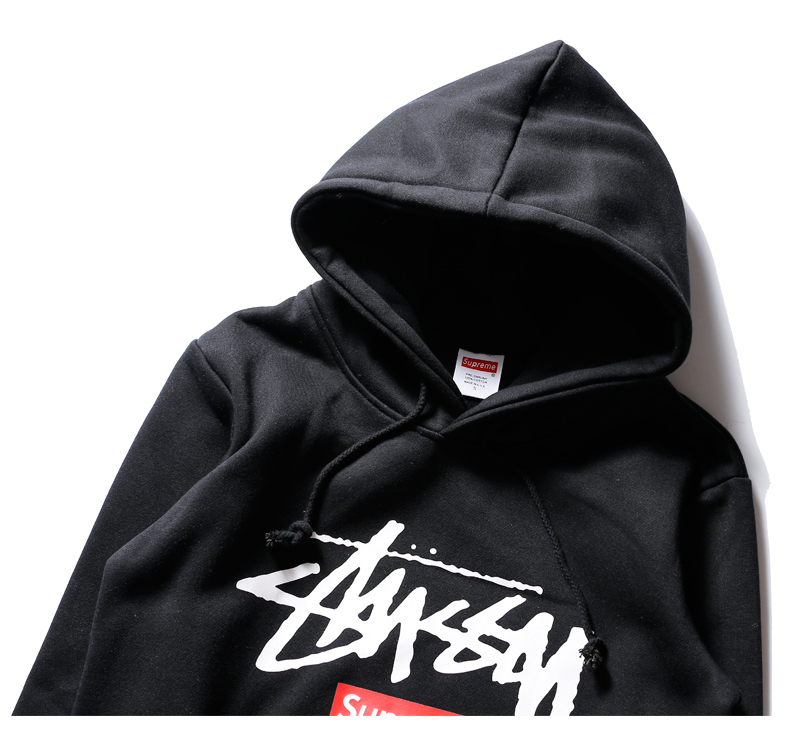 大人気コラボレーション Supreme X Stussy Logo Cotton フーデッド パーカー ブラック