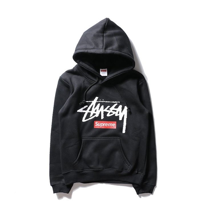 大人気コラボレーション Supreme X Stussy Logo Cotton フーデッド パーカー ブラック