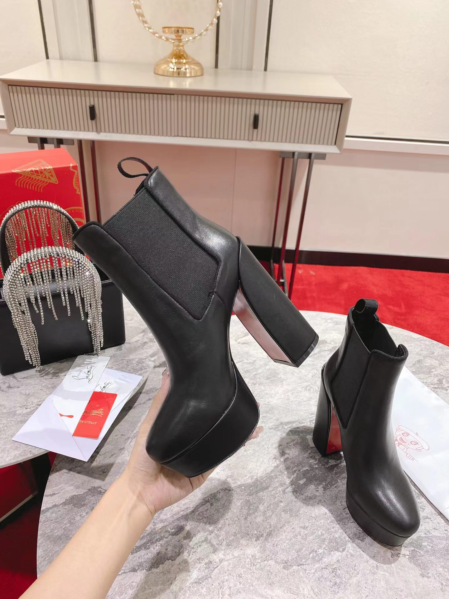 【Christian Louboutin】クリスチャン ルブタン Movidastic 130 mm Low Boots Calf Leather Black-高島屋オンラインストア - 公式