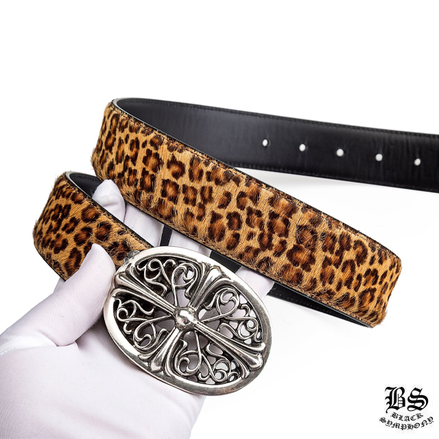 クロムハーツ クラシックオーバルクロスバックル＆プレーンブラックレザー1.5ホースシューリベット ベルトセット