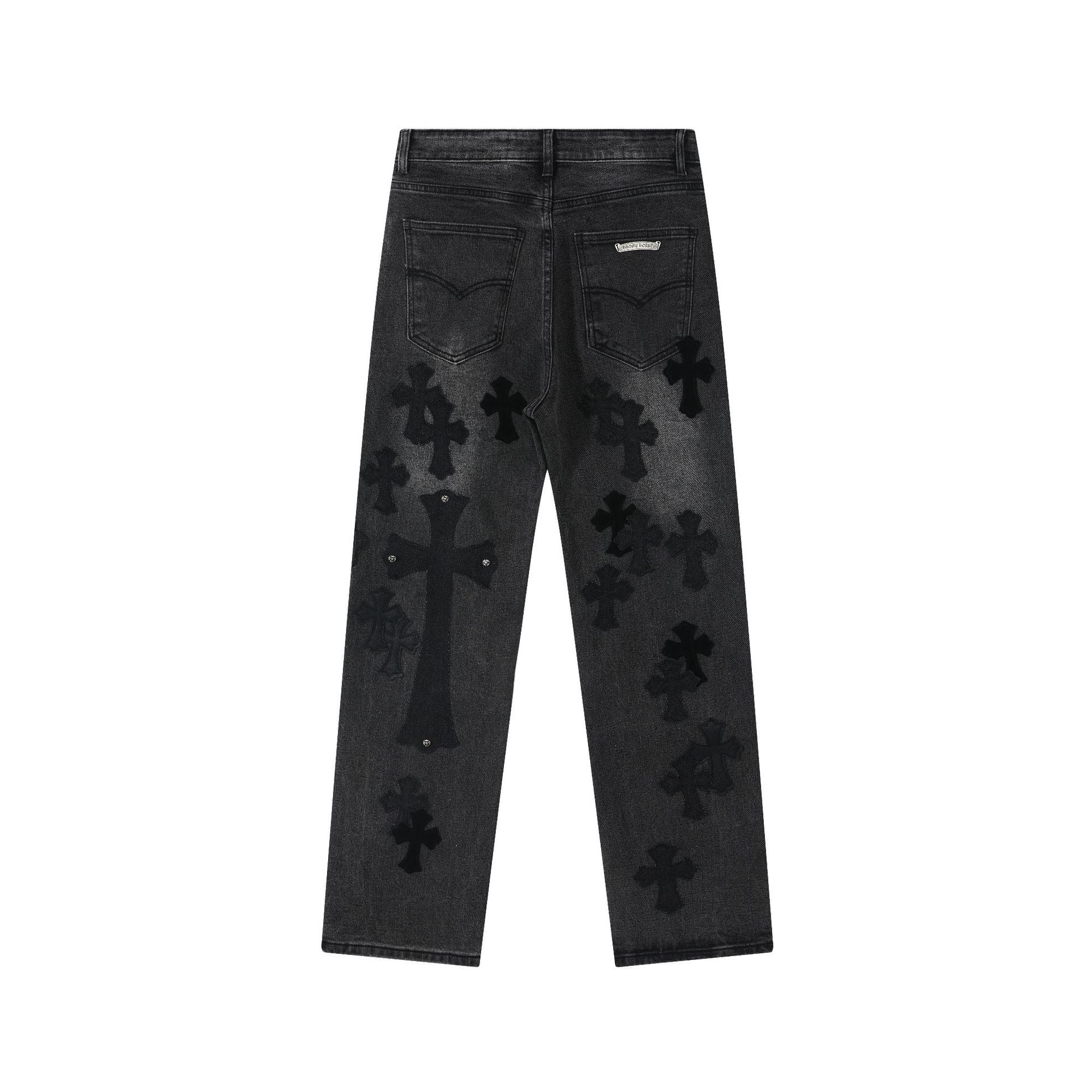 【Chrome Hearts】クロムハーツ ブラック＆グレー シルバークロスパッチジーンズ