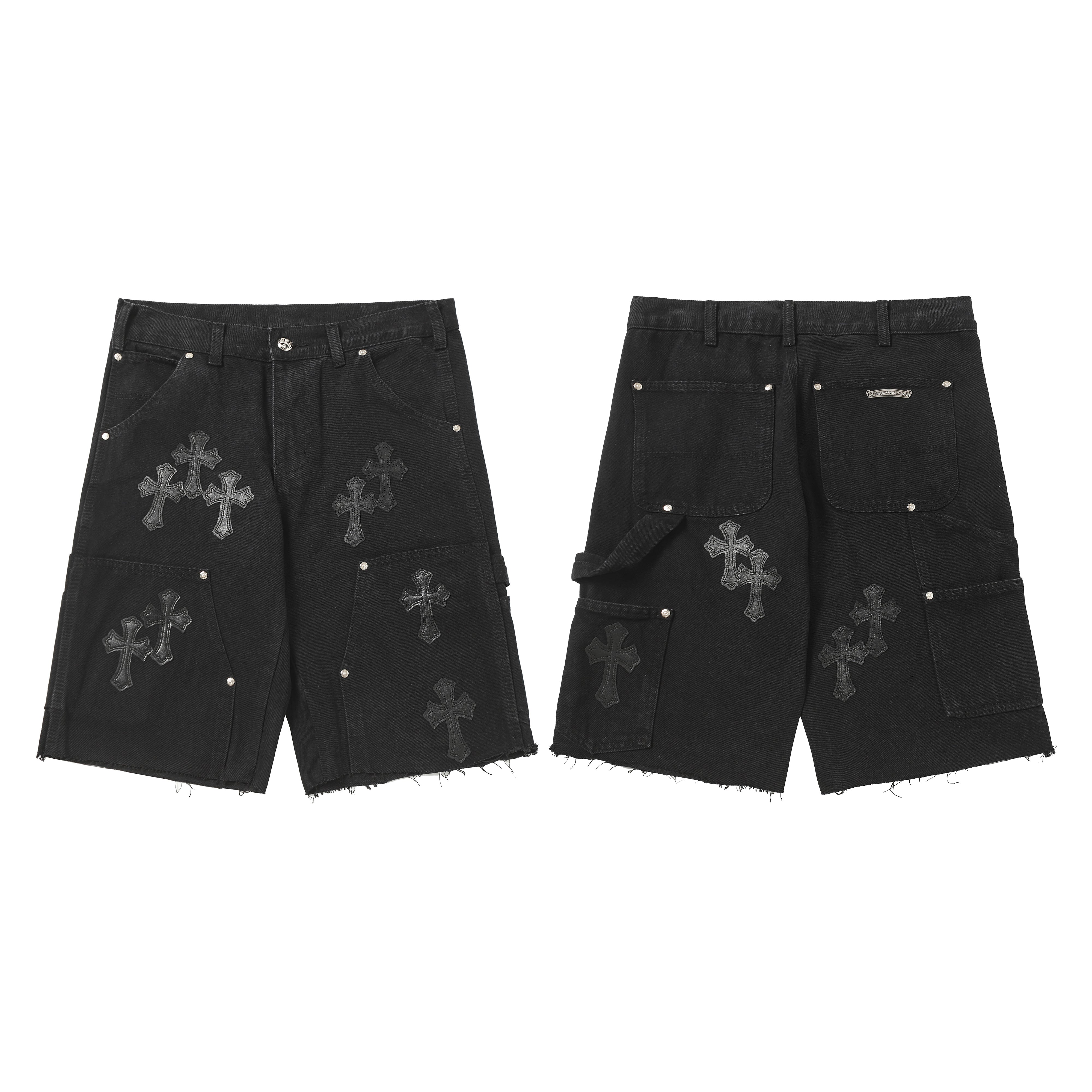 【Chrome Hearts】クロムハーツ ヴィンテージクロスパッチワーク ウォッシュドカーペンターデニムショートパンツ 9902