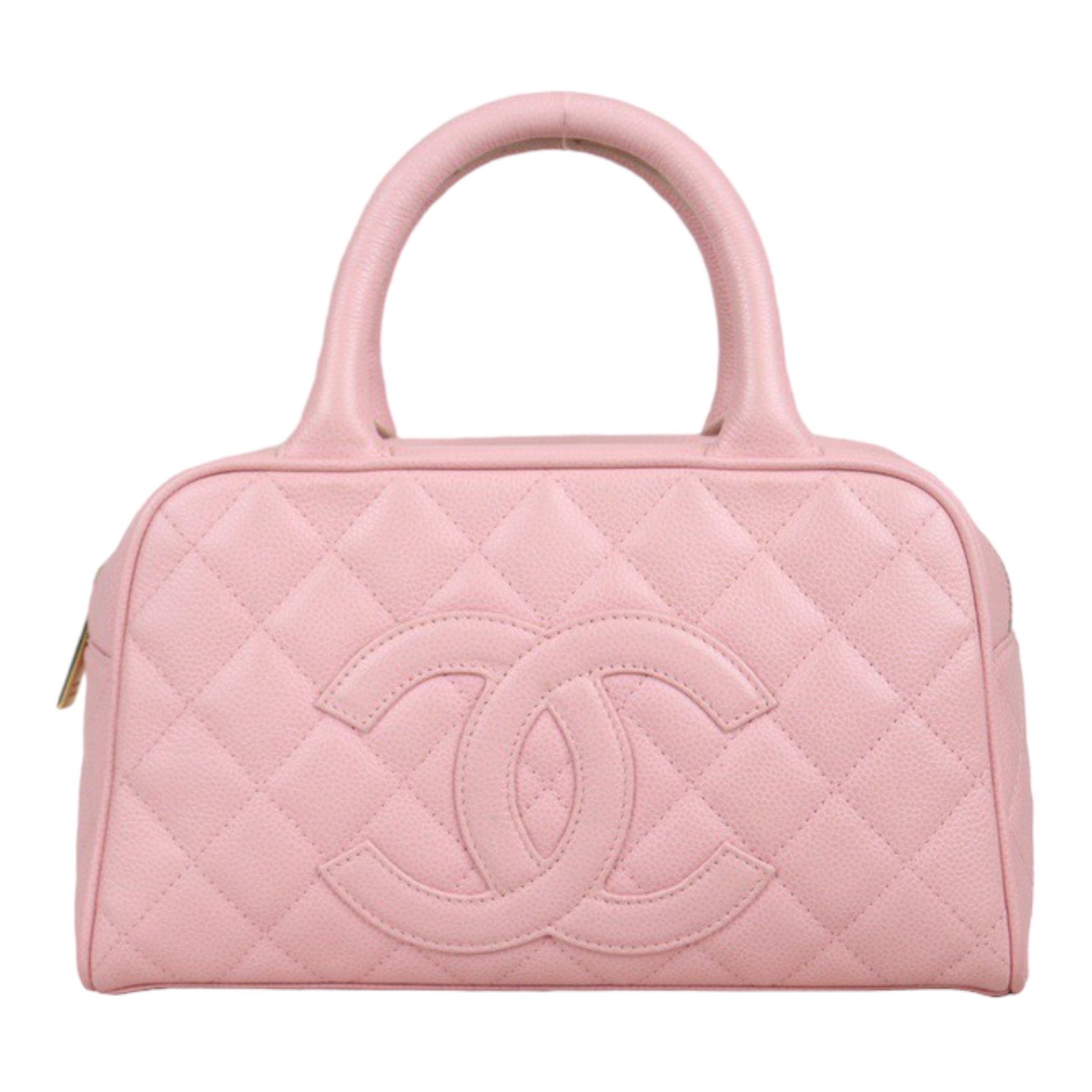 CHANEL シャネル ミニボストンバッグ  キャビアスキン 　ピンク ブラック 