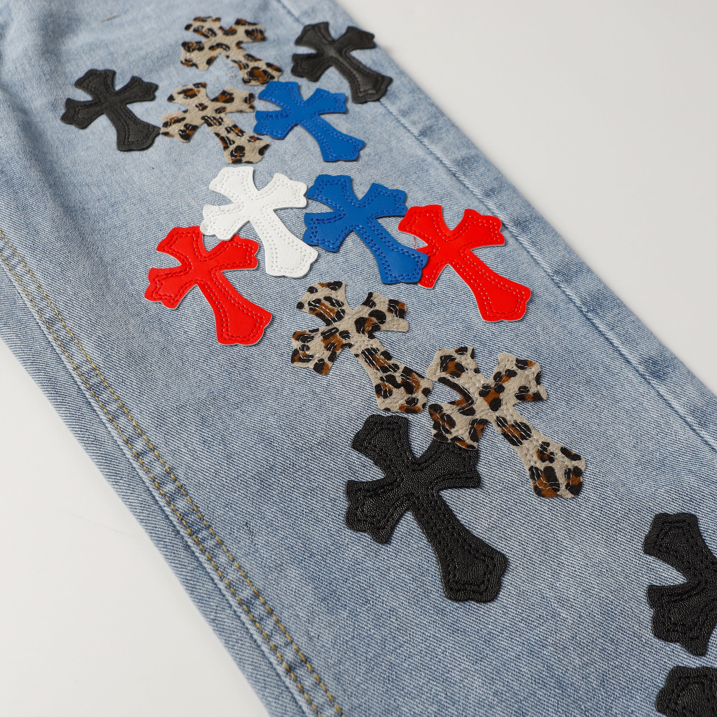 【Chrome Hearts】クロムハーツ クロスレザーパッチジーンズ 9957