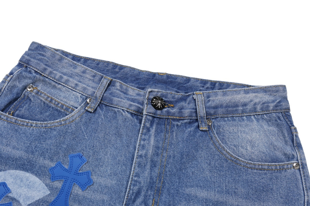 【Chrome Hearts】クロムハーツ 激レア ブルークロスパッチ スプレーペイントジーンズ