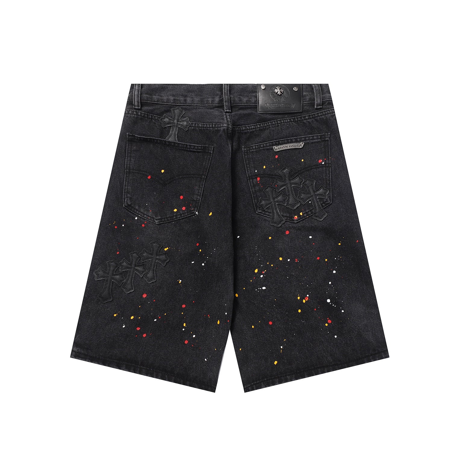 【Chrome Hearts】クロムハーツ クロスパッチ 刺繍＆ハンドペイント デニムショートパンツ 9927
