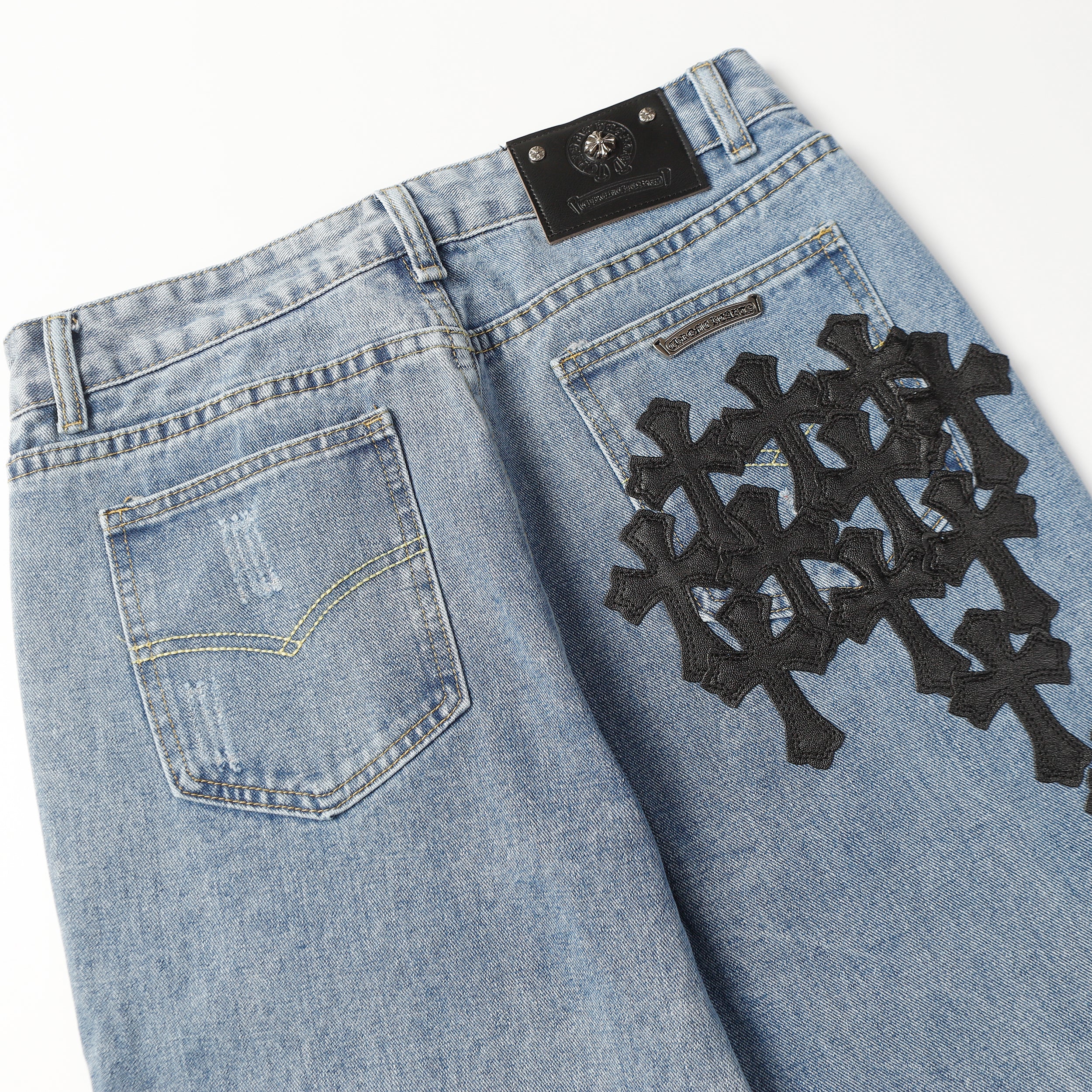 【Chrome Hearts】クロムハーツ クロス レザーパッチ ジーンズ 9961