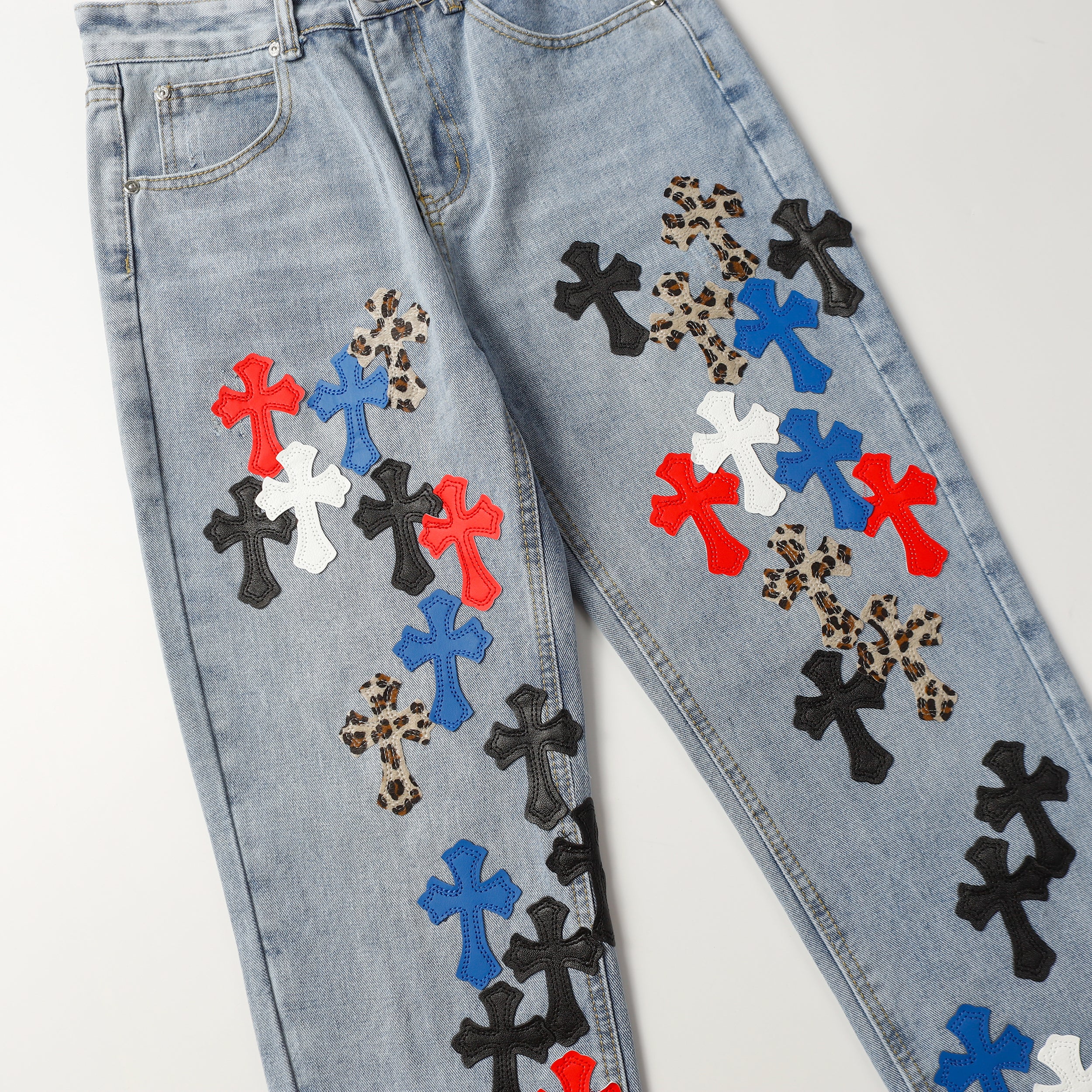 【Chrome Hearts】クロムハーツ クロスレザーパッチジーンズ 9957