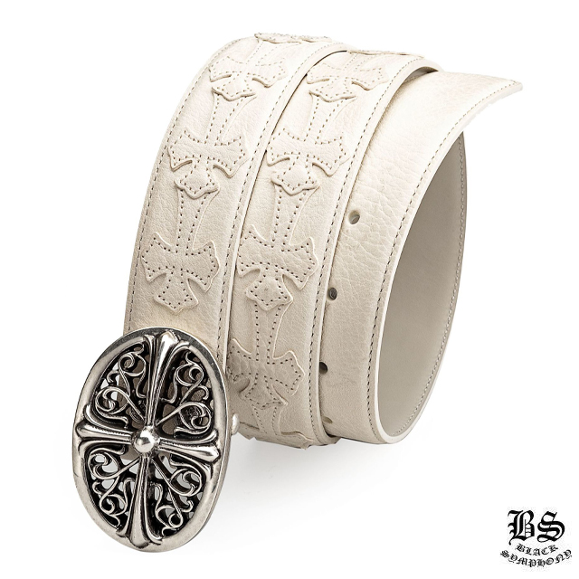 クロムハーツ クラシックオーバルクロスバックル＆プレーンブラックレザー1.5ホースシューリベット ベルトセット