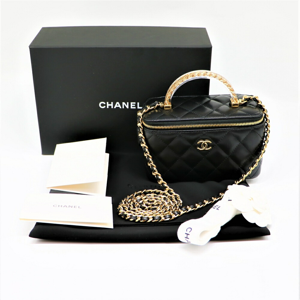 CHANEL シャネル チェーンクラッチ バニティ【ときめくパールハンドル♡気品に満たされる】ピンク ブラック